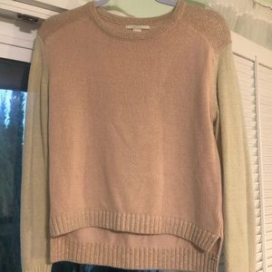 color block beige and pink long sleeve sweater